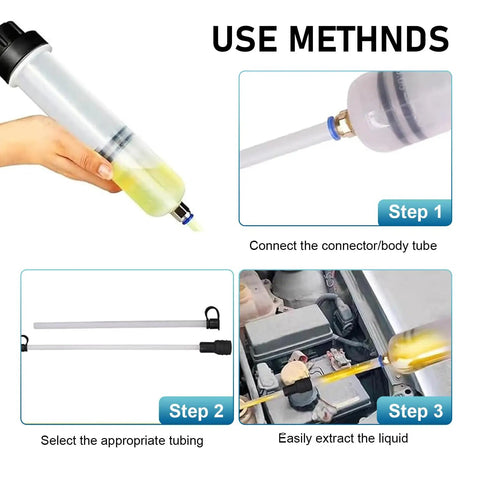 Power Steering Fluid Extractor Kit For Cars 200cc Manual Oil Sucker Pump use methods with dual hoses and easy grip syringe