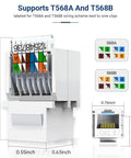 Diagram of Cat6 RJ45 Keystone Jacks Toolless 12-Pack, showing T568A and T568B wiring schemes, no punch-down tool required, white