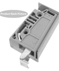 Back view of beefy heavy duty hidden cabinet hinge set with soft close self closing double demountable hinges for frameless kitchen cabinets