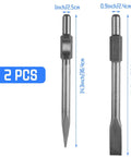Two 1-1/8 in hex jack hammer chisels (point and flat) in steel, 2-piece set, front view