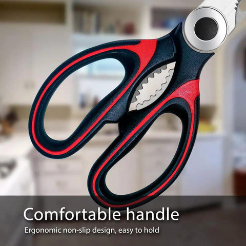 Heavy Duty Kitchen Scissors 2 Pack All Purpose Shears For Food Prep Stainless Steel Rust Resistant Extra Sharp Cutting Power Tough As Nails Multi Purpose Kitchen Scissors Set For Meat Veggies Poultry And Seafood, ergonomic handle close-up