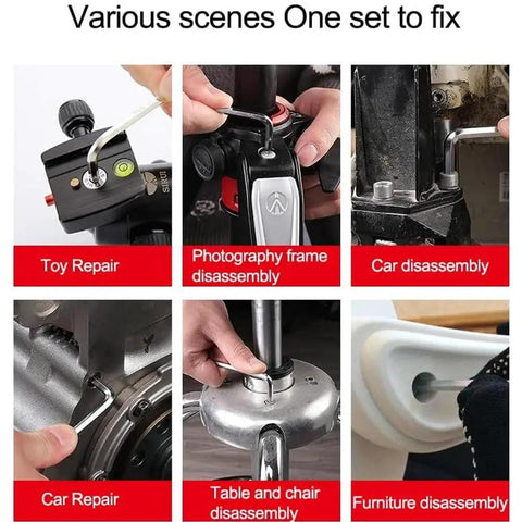 Go To 8 Piece Mini Hex Key Allen Wrench Set in use for varied repairs and disassembly tasks, showing versatility and ergonomic design.