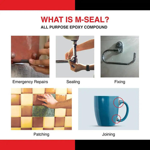 Image showing uses of Regular Epoxy Compound 1 x 25g Waterproof Bonding For Metal Glass Concrete Ceramic including repairs and sealing.