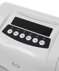 Heavy Duty Electronic Punch Time Clock For Small Business Crews Offering Hassle Free Auto Aligning Card Feeder And Keyed Security Lock Includes Fifty Trackers Plus Master Control Key top view showing buttons and card slot.