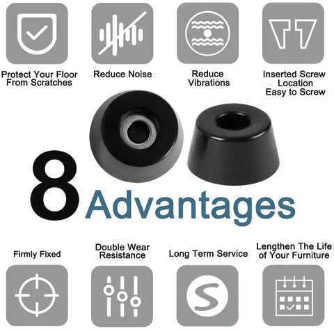 19 Pack Rubber Feet Bumpers With Metal Washers For Furniture And Cabinets, No Mark Floor Protectors, image highlights 8 advantages