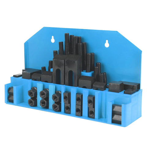 Beefy 58mm T Slot Clamp Kit Hardened Stud Clamp Set For Lathe And Milling Machines M14 with 24 Bolts in Blue Storage Box