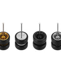 Four Piece 1 To 64 Scale Wheel And Tire Set With Real Riders Rims And Axles For RC Diecast Cars DIY Model Upgrades in gold, white, black, silver