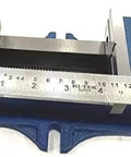 Close-up of Self Centering Vice Low Profile 50mm Jaw For Precision CNC Milling Grinding Machine with measuring ruler.
