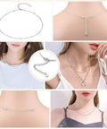Sterling Silver Necklace Extender Set 2 3 4 Inch Must Have Durable 925 Silver Extenders for Necklaces, Bracelets, Anklets, and Jewelry Making, Easy Clip On Removable and Shiny Finish for a Perfect Fit; shown worn and in detail.