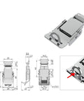 Stainless Steel Buckle Lock Latch For Tool Boxes And Cabinets, detailed dimensions and close-up of heavy duty toggle hasp