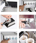 Making espresso in steps using a Semi Automatic Espresso Machine With Milk Frother For Home Barista Level Brews, 1.7 Liter Water Tank