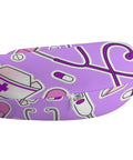 Close-up of nurse-pattern purple cover on U shape memory foam neck pillow, part of Nurse Pattern Purple U Shape Memory Foam Neck Pillow Travel Pillow For Airplane Car And Home Office Sleeping Super Lightweight Portable Headrest For Super Comfy Neck Support.
