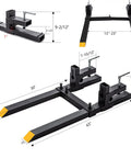 Clamp On Pallet Forks For Tractor Bucket With Adjustable Stabilizer Bar, 43 Inch Length, 2000 Pound Capacity, Fork Length 30 Inch