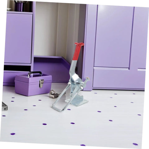 Heavy Duty Galvanized Toggle Latches For Toolbox And Draw Chest With Quick Release Pull Mechanism Offers 2183lbs Holding Capacity on a floor with a purple toolbox.