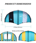 Inflatable Windsurfing Surfboard With Portable Wing Sail For Water And Snow Surfing, 5m² size showing dimensions.
