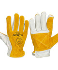 1464 Top Grain Cowhide Split Driver Gloves Large With Kevlar Stitching, Yellow, Front and Back View