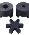 Heavy Duty 1/2 Inch To 7/8 Inch Flexible L Jaw Coupling Set With Buna N Rubber Spider For Log Wood Splitter 3 Piece Industrial Grade Interchangeable With Lovejoy Martin Browning TB Woods Built To Last, 1/2 and 7/8 bores with spider