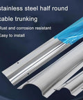 Heavy Duty 304 Stainless Steel Cable Trunking Self Adhesive Cord Cover Raceway Wall Wire Duct Channel close-up showing half round design.