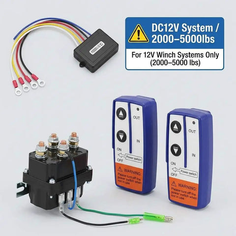Heavy Duty 12V Wireless Winch Kit With 250A Solenoid Relay Contactor, Steel Waterproof Build, Dual Remotes, 2000-5000 Lb Capacity