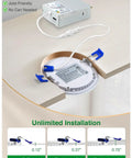 6 Inch Ultra Thin LED Recessed Ceiling Light with Junction Box shown with installation guide on table