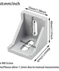Inside Corner Bracket Gusset for 4040 Aluminum Extrusion with 8mm Slot, 3D view showing dimensions for industrial frames