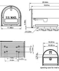 Technical drawing of Locking Post Mount Mailbox To Lock Down Your Mail, Large White Finish With Concealed Locking Compartment, dimensions
