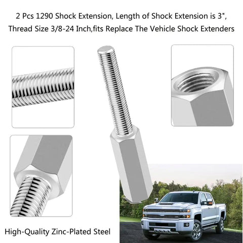Heavy Duty 2 Pack Shock Extensions 3 Inch Swing Arm For 3/8 Drive Impact Ratchets Zinc Coated Socket Adapters 3/8 24 Thread showing detailed views.