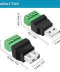 USB 2.0 Type A To 4 Pin Terminal Block Connector Adapter Pack showing product dimensions