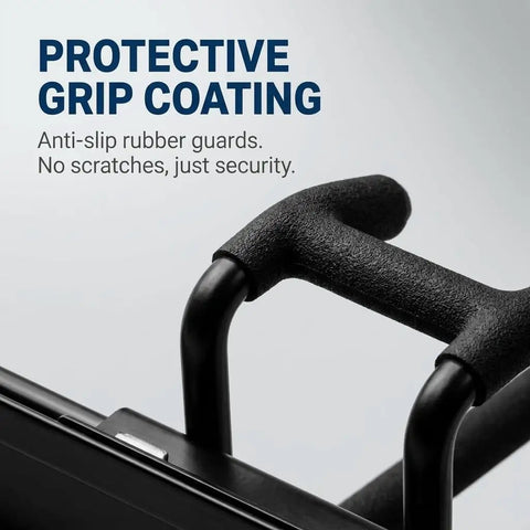 Close-up of Heavy Duty 48 Inch Garage Tool Organizer Wall Mount Rack protective grip coating with anti-slip rubber guards.