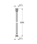 Diagram of 79 Inch Metal Hose Chrome Finish For Faucets And Showers, showing G 1/2 inch connectors and 2000 mm length.