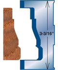 D4716 3-3/16 Inch Casing Molding Knife Set profile diagram, showing blade shape and wood cut comparison.
