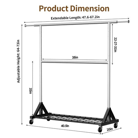 Rock Solid Heavy Duty Clothes Rack With Lockable Wheels And 600 Pound Load Capacity Rust Proof Metal Frame Rolling Wardrobe Stand For House Essentials