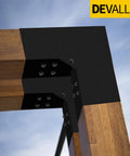 Close-up of installed Heavy Duty Galvanized Steel Pergola Brackets Kit For 4 By 4 Inch Lumber L Shaped DIY Corner Brackets