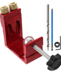 Pocket Hole Jig Kit For Woodworking Locator Tool With Diagonal Drilling Guide And Precise Depth Markings displayed with tools.