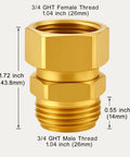 2 Pack Garden Hose Swivel Connector Three Quarter Inch GHT, 360 Degree Brass Hose Fittings to Stop Twists and Kinks, Rustproof and Durable Leak Free Watering Accessory for Lawn and Garden, brass 3/4 GHT connector with size labels