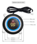 RFID Push Start Button Kit With Keyless Go Upgrade For 12V Cars button showing color and size dimensions