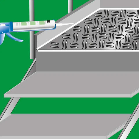 Application of Flex 310 M HT 200 Go To High Temp HVAC Adhesive And Sealant for Ducts And Metal on metal stairs.