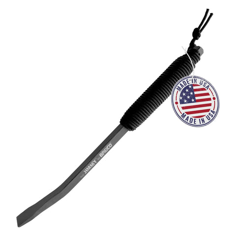 Tactical Beefy 10.5 Inch Pry Bar EDC Rescue Breaching Tool with steel and comfort grip, black finish, USA made badge visible