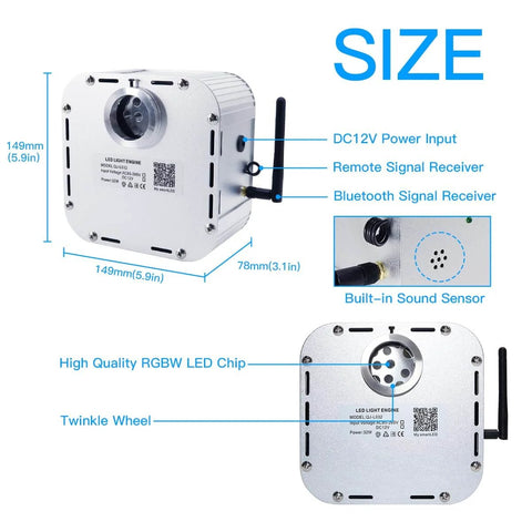 32W RGBW Twinkle Fiber Optic Lights Kit With Music Activated App Control Bluetooth Star Ceiling Sky Light device diagram