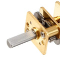 Close-up of GA12 N20 Micro DC 6V 200 RPM High Speed Reduction Motor with mini metal gearbox and two terminals.