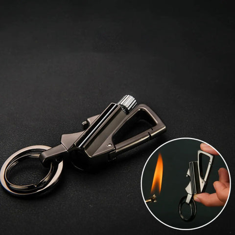 Close-up of Relightable Permanent Lighter With Multitool Keychain Bottle Opener Reusable Waterproof Flint Fire Starter For Outdoor Survival