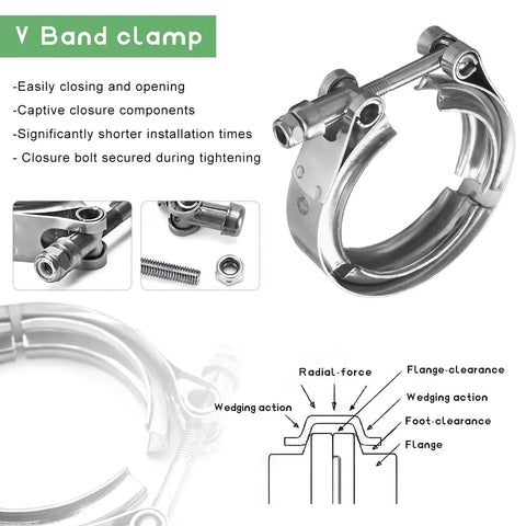 3 Inch V Band Exhaust Clamp Set For Turbo Downpipes Stainless Steel 304 Quick Release V Band Flange For Pickup Trucks