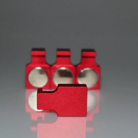 4 Pack Magnetic Parallel Keepers For Vise Jaws And CNC Setups Red, Heavy Duty Machinist Tools, front view showing rare-earth magnets