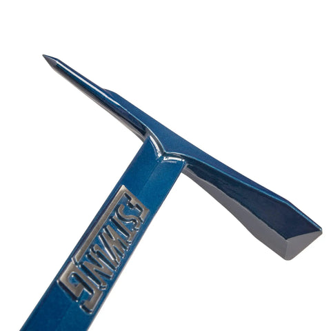 Rock Pick 17 Inch Geologist Tool With Pointed Tip And Chisel End, USA Made With Shock Reduction Grip, close-up view of tool head