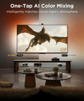 TV Backlight 3 Pro With HDR Triple Camera, Syncs To 75 85 Inch Screens, Ultra Clear HDR Image Capture For Brighter Highlights And Deeper Shadows, High Precision Triple Camera System, Perfect For An Immersive Movie Night And Gaming Setup; TV backlight on wall-mounted TV in living room