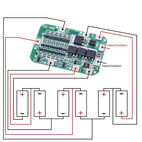 Beefy 6S Lithium Battery BMS Board 25.2V 15A 18650 Cell Protector Smart Charging Module with connection diagram.