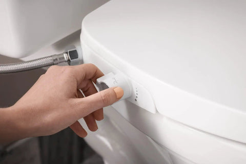 Hand adjusting knob on Standard Non Electronic Bidet Seat For Elongated Toilets With Dual Front And Rear Nozzles Water Pressure Control