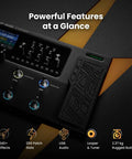 Close-up of GP-200 Multi Effects Pedal For Guitar And Bass With Amp Modeling IR Loader, showing controls and features.