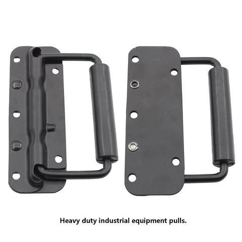 Two Pack Spring Loaded Chest Handle Pulls With Rubber Grip Surface Mount For Chests Trunks Crates And Storage Boxes Heavy Duty Thickened 2mm Iron Hardware Built To Last And Ready For Rough Indoor Outdoor Use, showing front view.