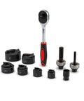 Ratchet Knockout Punch Set With 6 Dies From Half Inch To Two Inch For Electrical Conduit Heavy Duty Hole Cutter Driver Kit